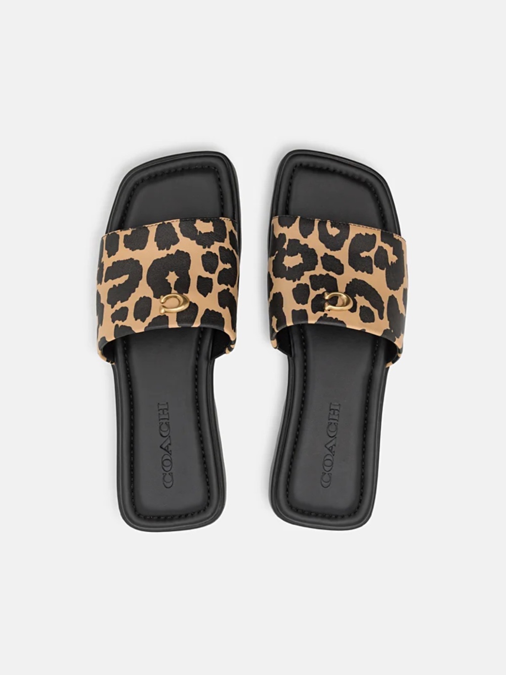 Coach Leopard Print Slide Sandals in Tan and Black - Picture 2 of 5
